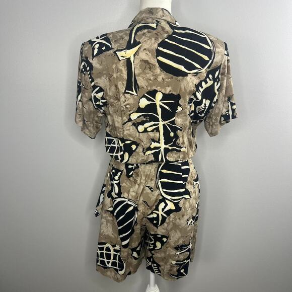 Vintage 80s Scarlett Romper Size 3/4 Faux Wrap Safari Artsy - Picture 4 of 8